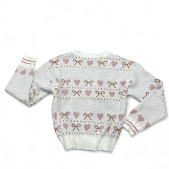 Cream and pink bow with hearts button cardigan soft and thick - Picture 3 of 8